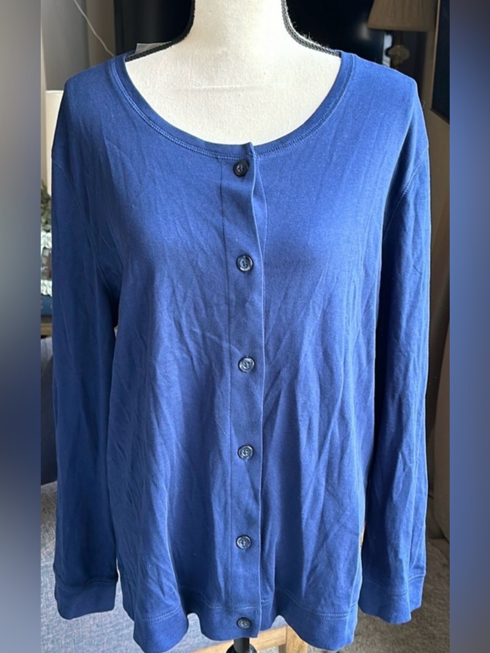 Karen Scott Women's Blue Cotton Button Cardigan XL NWT